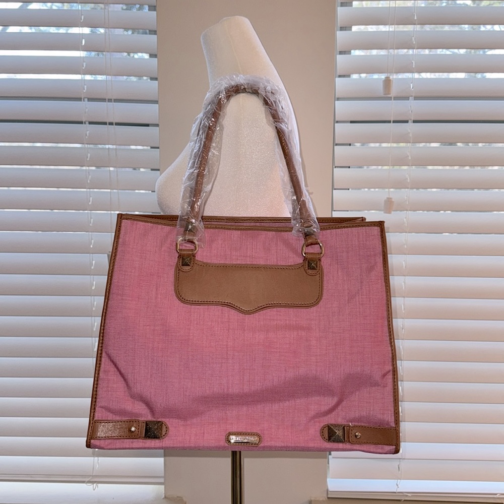 NWT Rebecca Minkoff Pink Canvas With Leather Trim Diamond Tote Size O/S - Picture 3 of 12